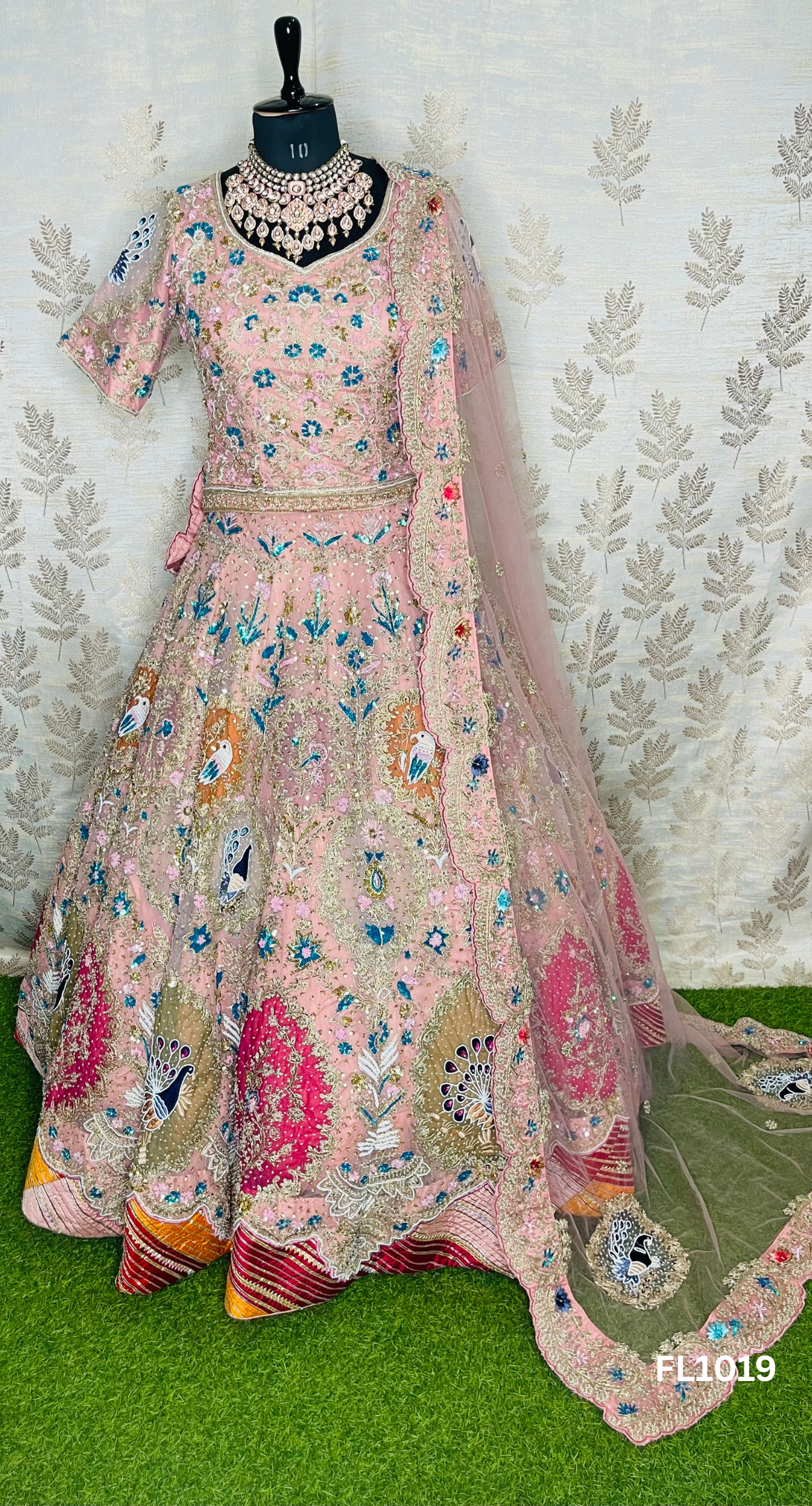 FC1019 | Baby-Pink | Net | Bridal Lehenga | Net | Hand Embroidery | Wedding Day | Designer Bridal Lehenga - Image 3