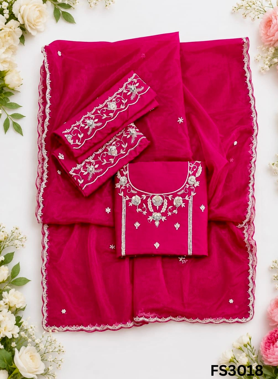 FS3018 | Raw Silk Suit |  Sharara Suit Party Wear | Wedding | Jaggo | Festival | (hot-pink) Image