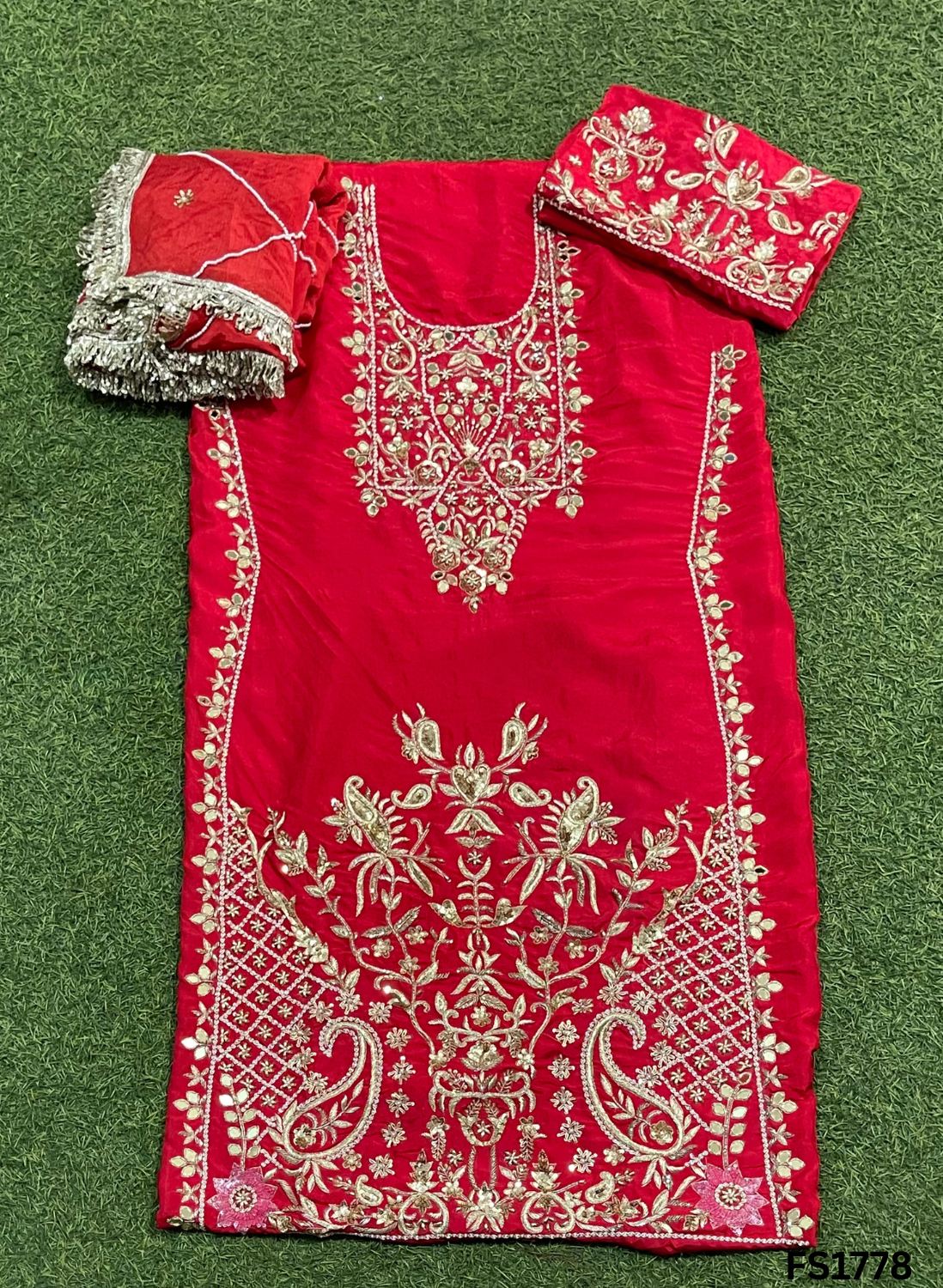 FS1778 | Red | Raw Silk Suit | Bridal Suit | Party Wear | Wedding | Jaggo | Festival - Image 4