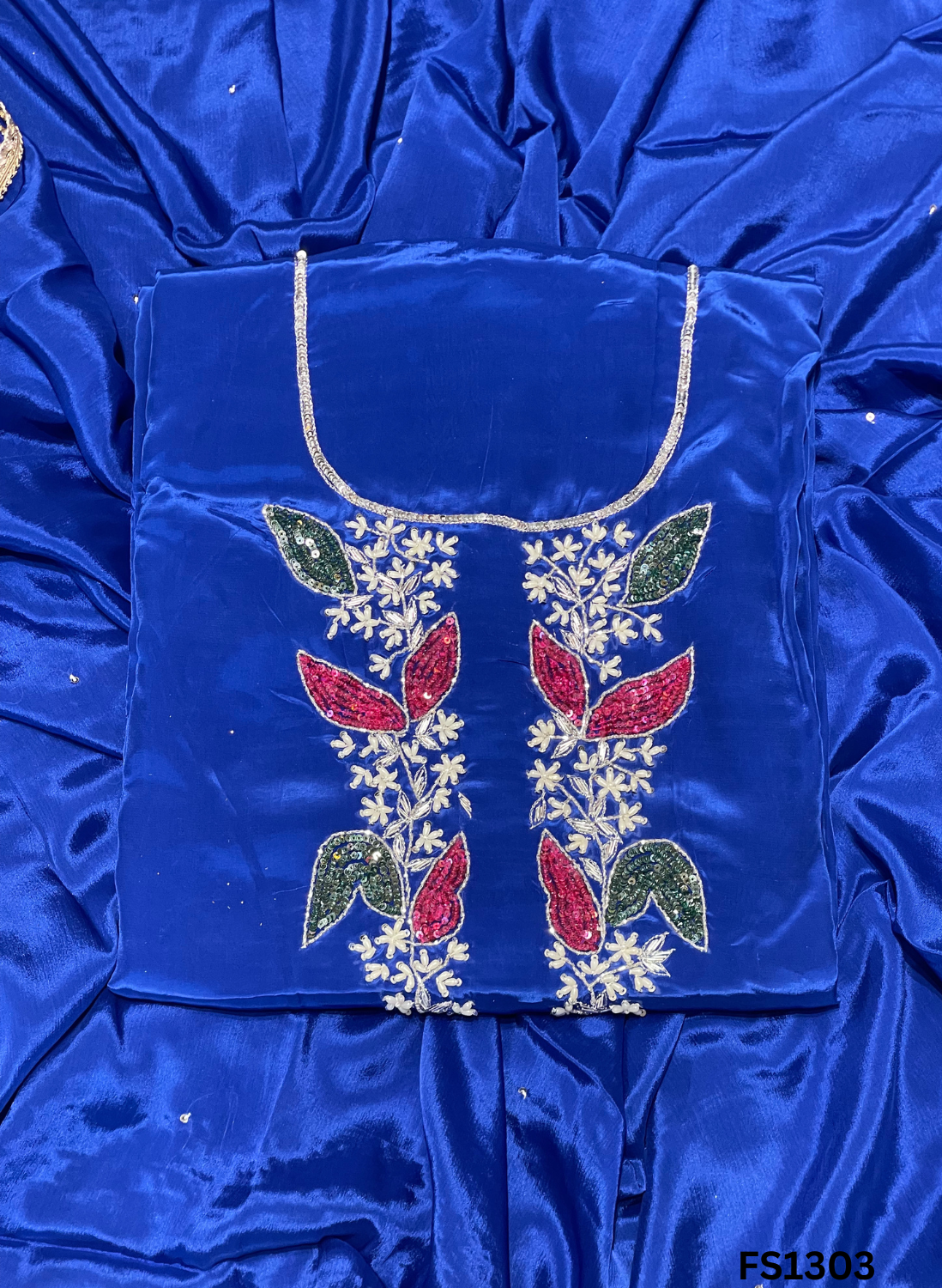 FS1303 | Royal Blue | Crepe Suit | Pearl Work | Party Wear | Wedding | Ring Ceremony | Festival - Image 1