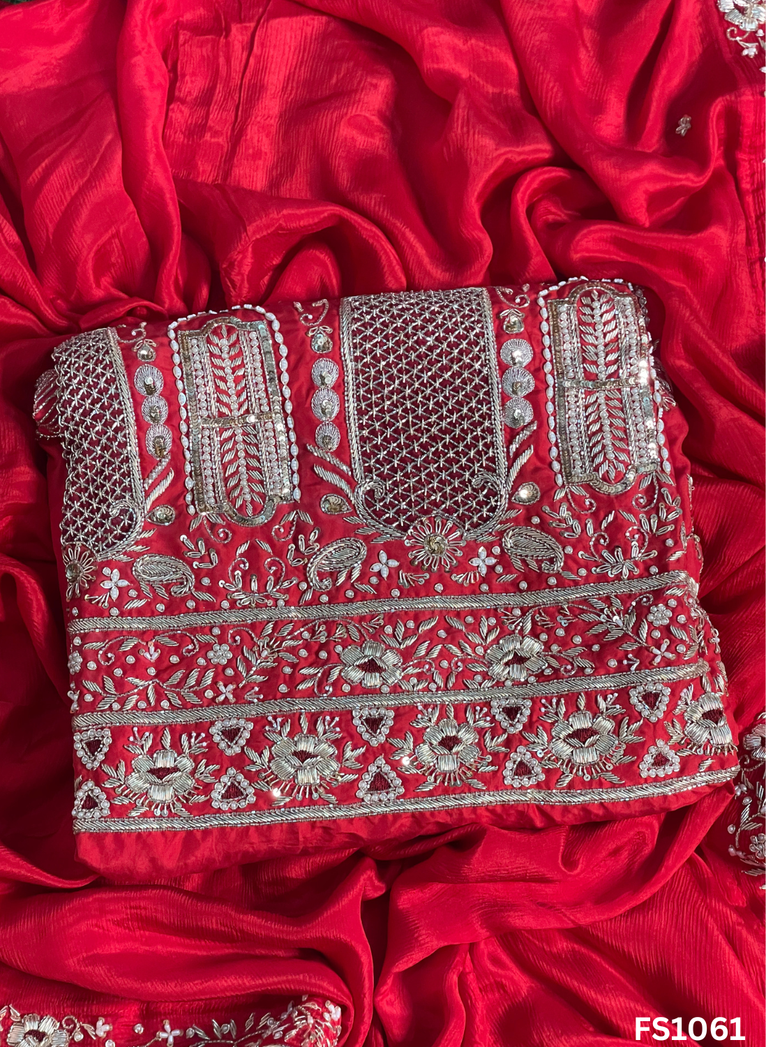 FS1061 | Navneet | Red Pure Silk Suit | Bridal Suit | Party Wear | Wedding | Festival | Celebrity | Ring Ceremony - Image 2