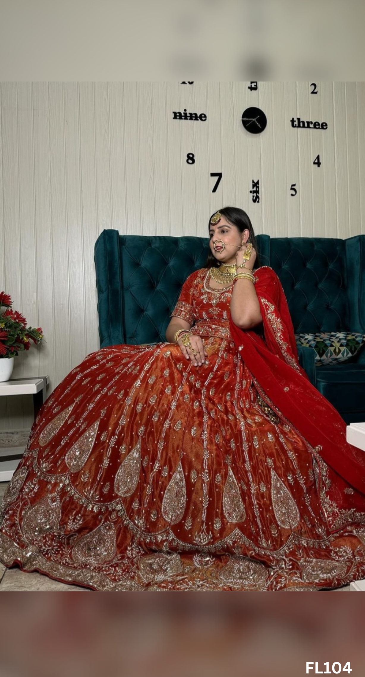FL104 | Rust  | Bridal Lehenga | Shimmer | Hand Embroidery | Wedding Day | Designer Bridal Lehenga - Image 1