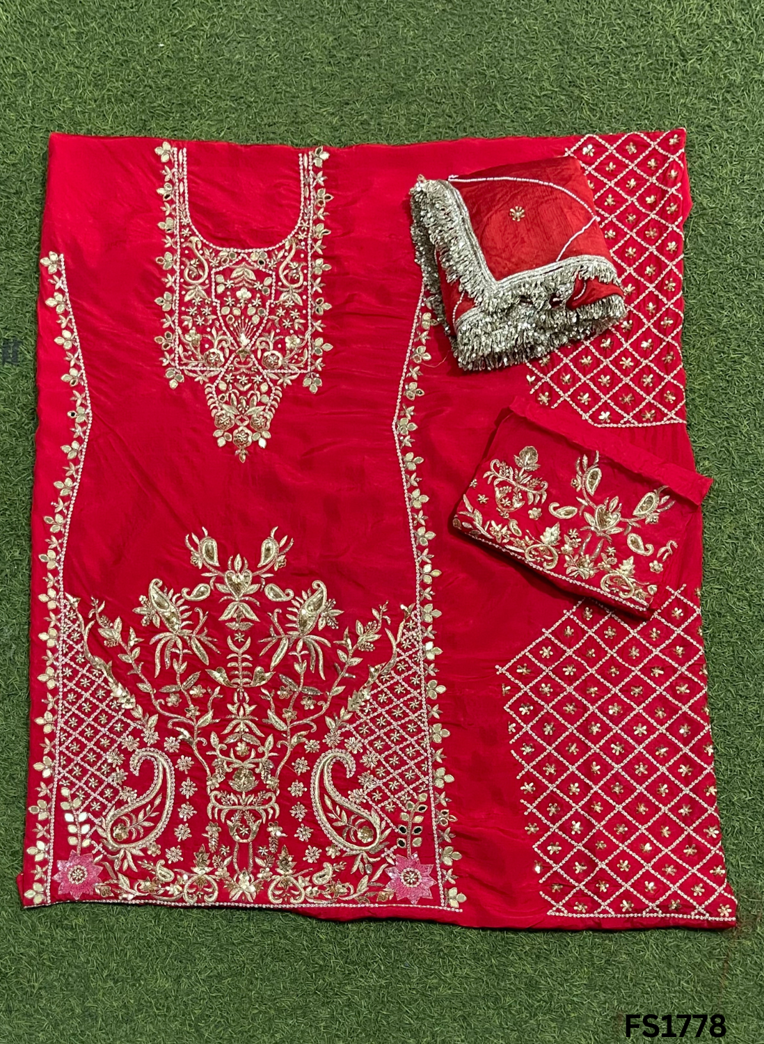 FS1778 | Red | Raw Silk Suit | Bridal Suit | Party Wear | Wedding | Jaggo | Festival - Image 3