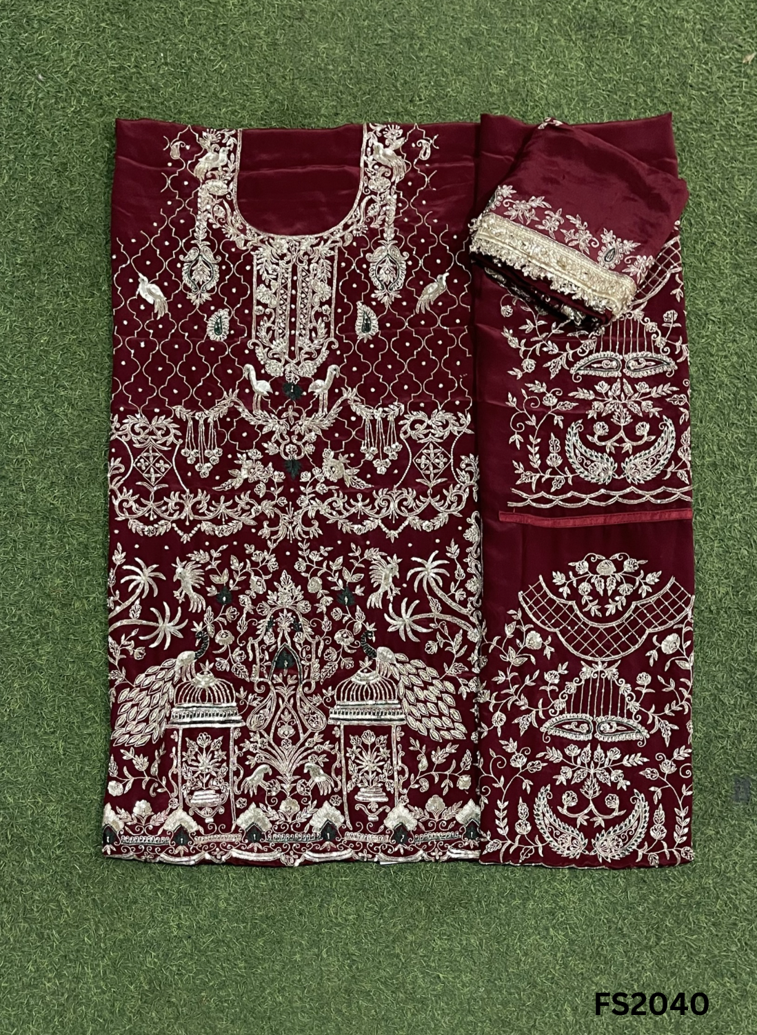 FS2040 | Mehroon | Crepe Suit | Hand-Work | Party Wear | Wedding | Ring Ceremony | Festival | Bridal Suit - Image 2