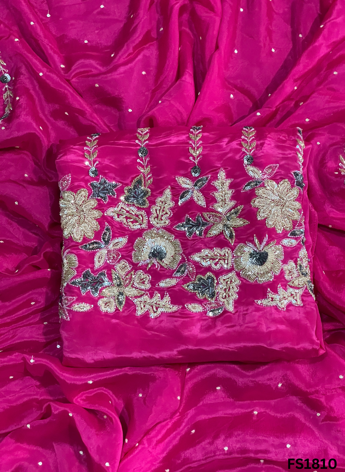 FS1810 | Hot-Pink | Crepe Suit | Hand-Work | Party Wear | Wedding | Ring Ceremony | Festival | Bridal Suit - Image 1