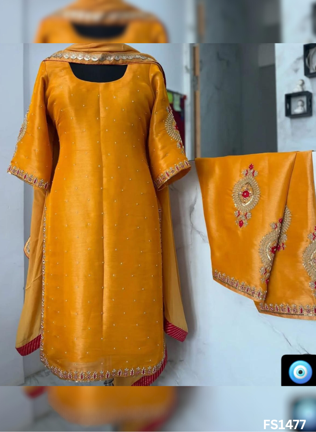 FS1477 | Yellow | Shimmer Suit | Party Wear | Wedding | Jaggo | Ring Ceremony | Festival - Image 1