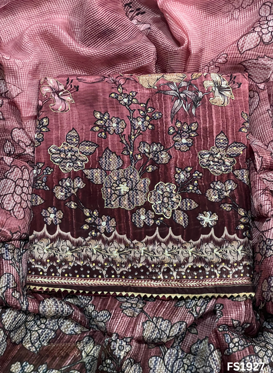 FS1927 | Pink | Tebi-Silk | Suit | Wedding | Party Wear | Ring Ceremony | Festival Suit | Allover suit |&nbsp; - Image 1