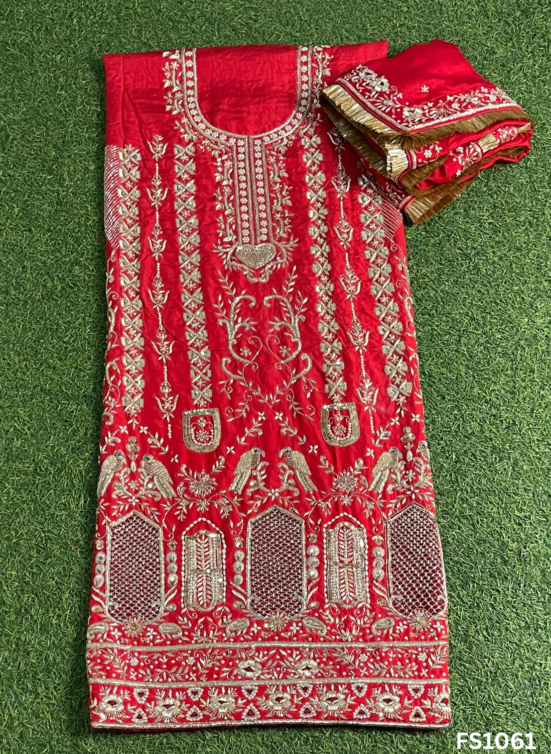 FS1061 | Navneet | Red Pure Silk Suit | Bridal Suit | Party Wear | Wedding | Festival | Celebrity | Ring Ceremony - Image 4