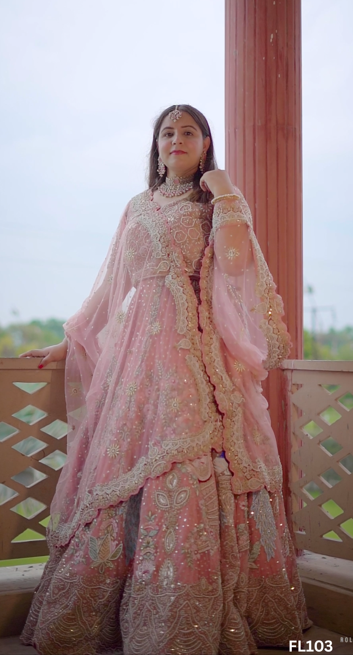 FL103 | Light-Peach | Bridal Lehenga | Net | Hand Embroidery | Wedding Day | Designer Bridal Lehenga - Image 2