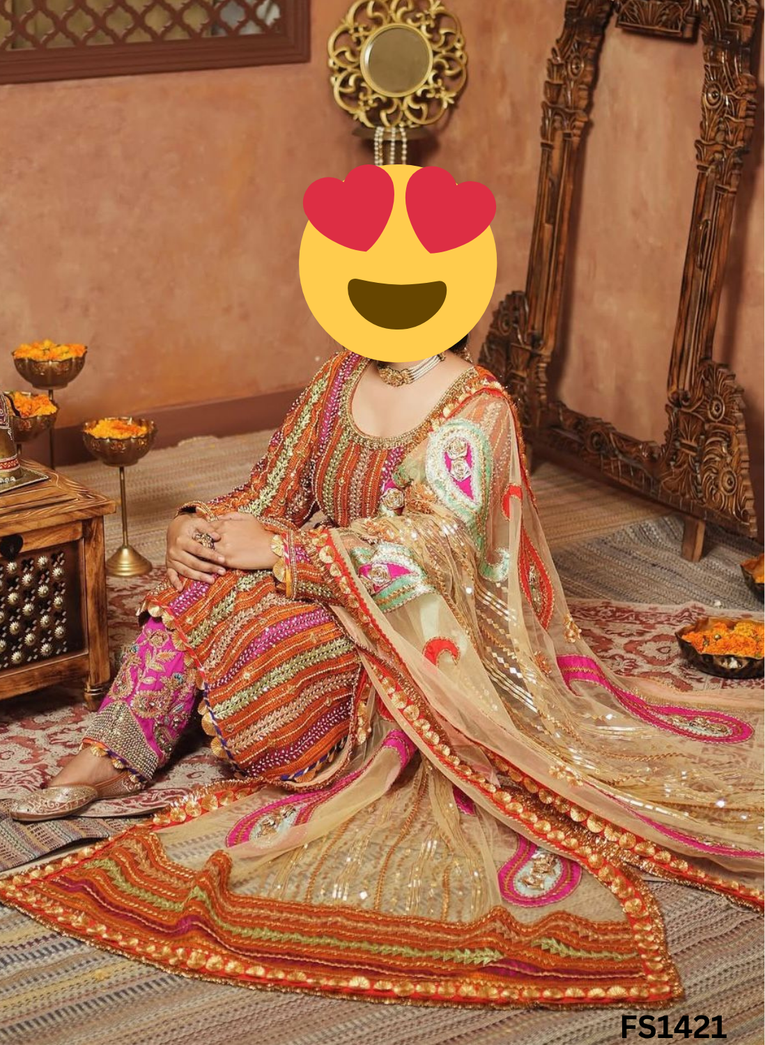FS1421 | Rust Shade | Phulkari Suit | Party Wear | Wedding | Jaggo | Festival - Image 2