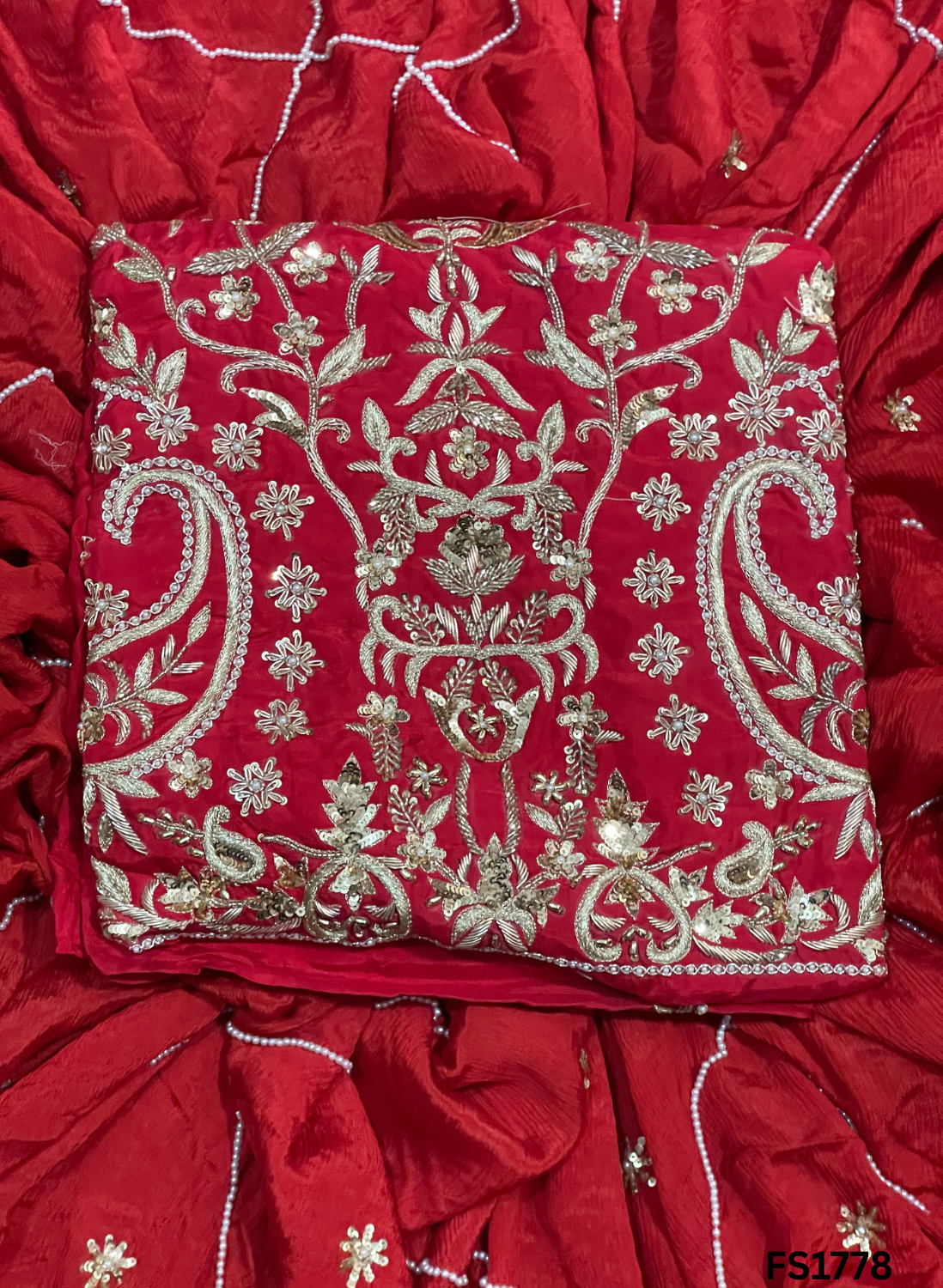 FS1778 | Red | Raw Silk Suit | Bridal Suit | Party Wear | Wedding | Jaggo | Festival - Image 1