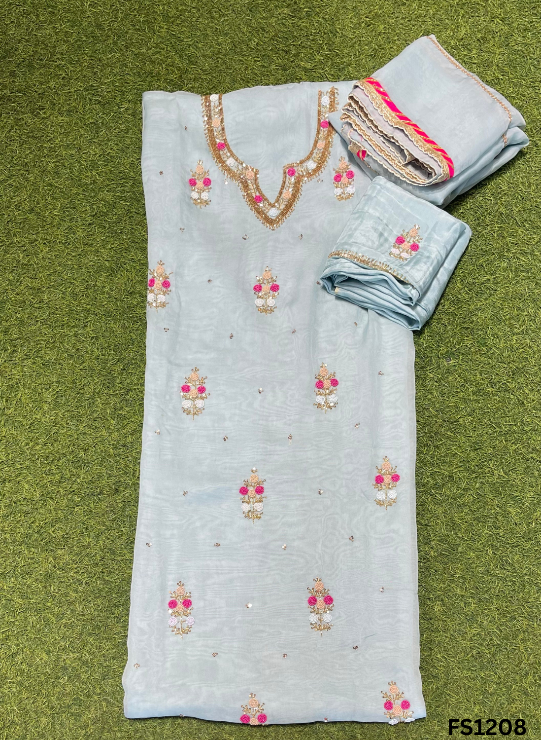 FS1208 | Light-Sky Blue |  Burberry Suit | Party Wear | Wedding | Jaggo | Ring Ceremony | Festival | - Image 3