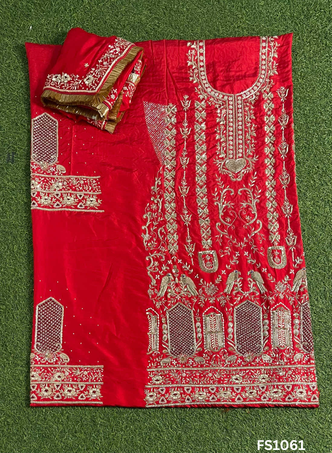 FS1061 | Navneet | Red Pure Silk Suit | Bridal Suit | Party Wear | Wedding | Festival | Celebrity | Ring Ceremony - Image 3