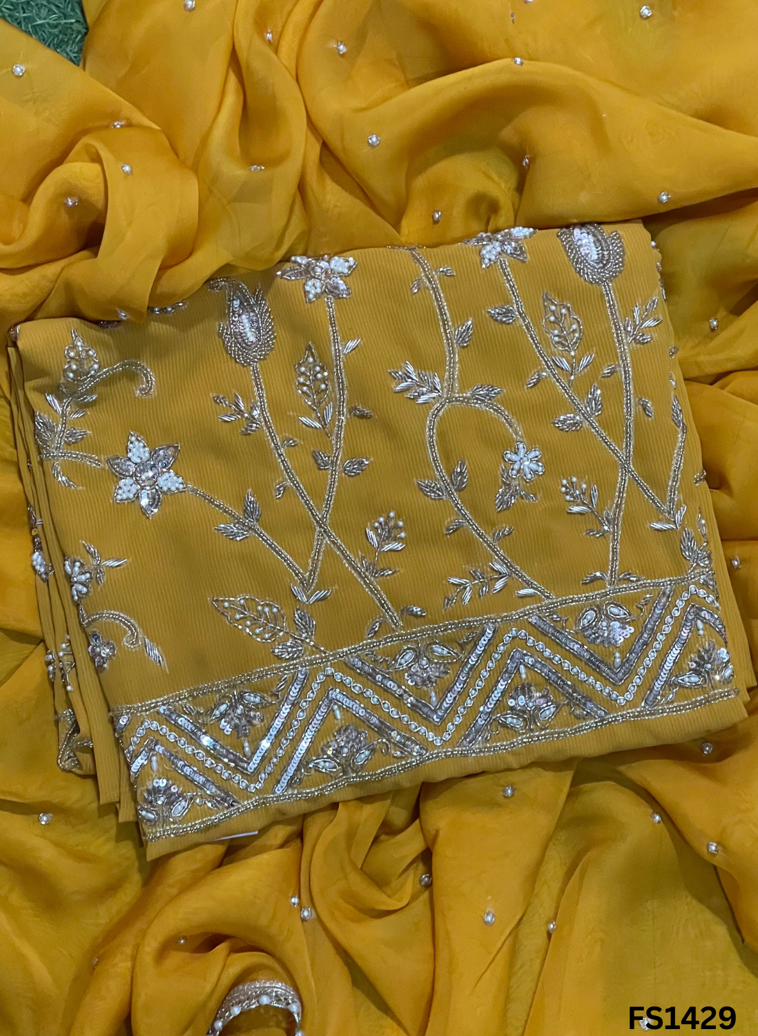 FS1429 | Navneet | Yellow | Georgette Suit | Party Wear | Wedding | Jaggo | Ring Ceremony | Festival&nbsp; - Image 2