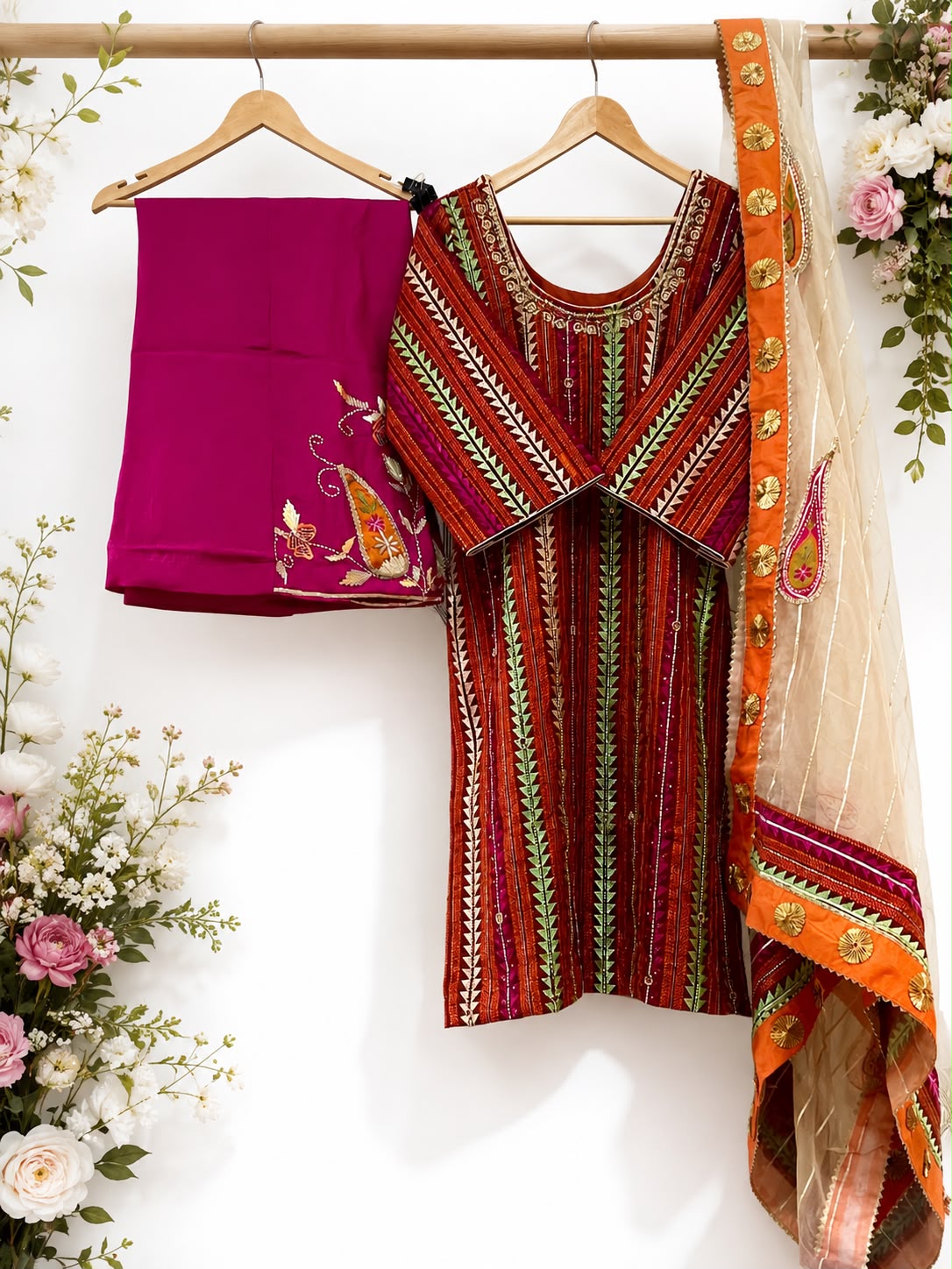 FS1421 | Rust Shade | Phulkari Suit | Party Wear | Wedding | Jaggo | Festival - Image 1