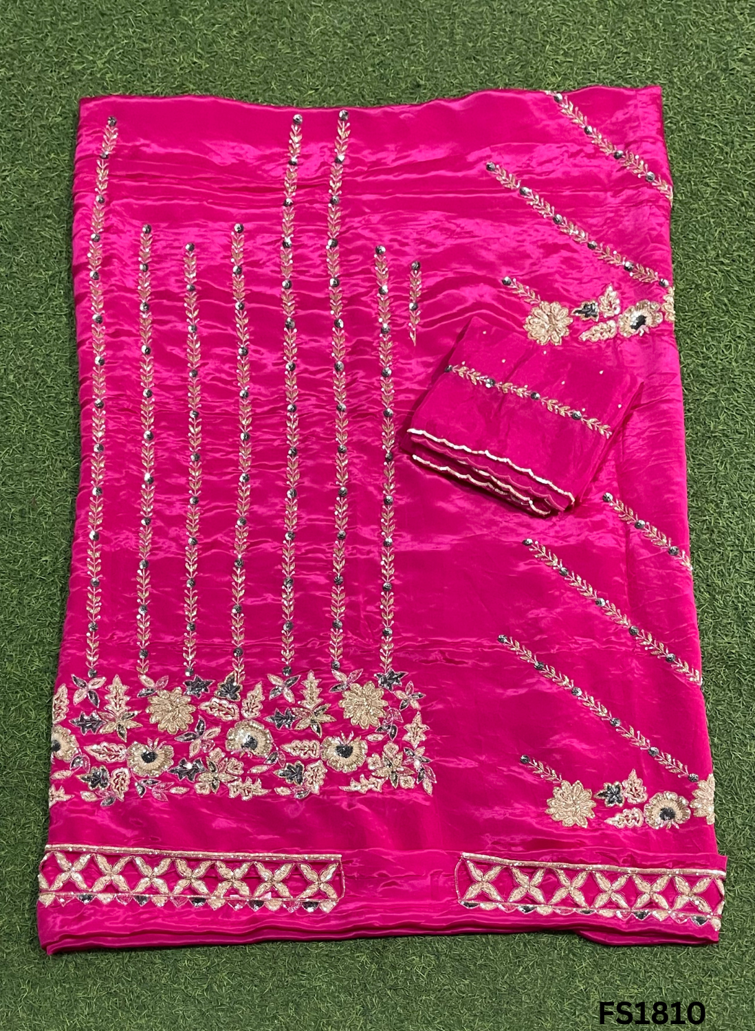 FS1810 | Hot-Pink | Crepe Suit | Hand-Work | Party Wear | Wedding | Ring Ceremony | Festival | Bridal Suit - Image 2