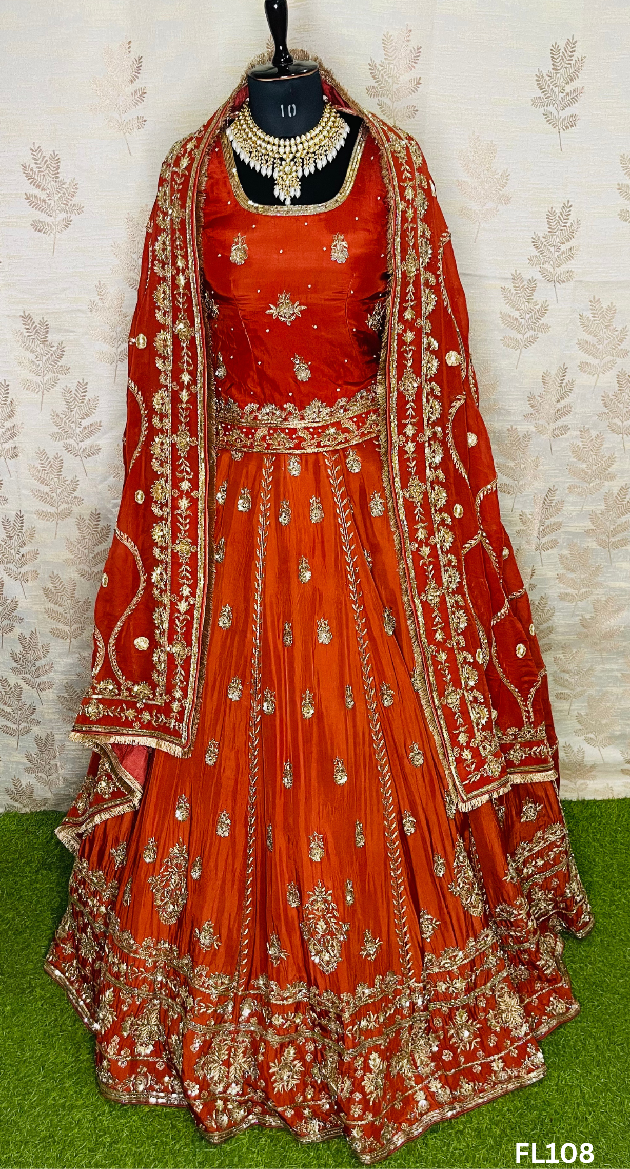FL108 | Rust | Bridal Lehenga | Silk | Hand Embroidery |Wedding Day | Designer Bridal Lehenga - Image 4