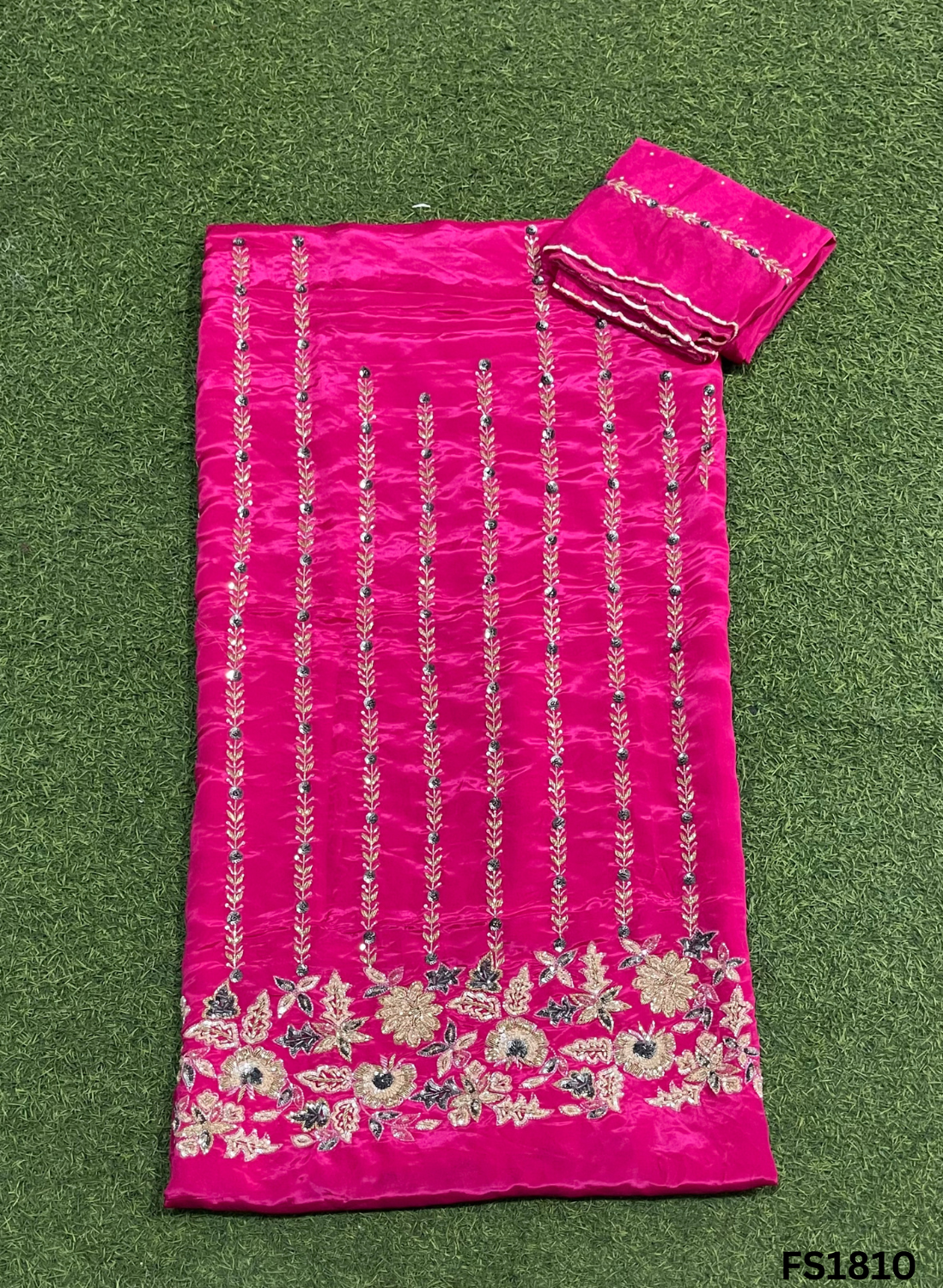 FS1810 | Hot-Pink | Crepe Suit | Hand-Work | Party Wear | Wedding | Ring Ceremony | Festival | Bridal Suit - Image 3