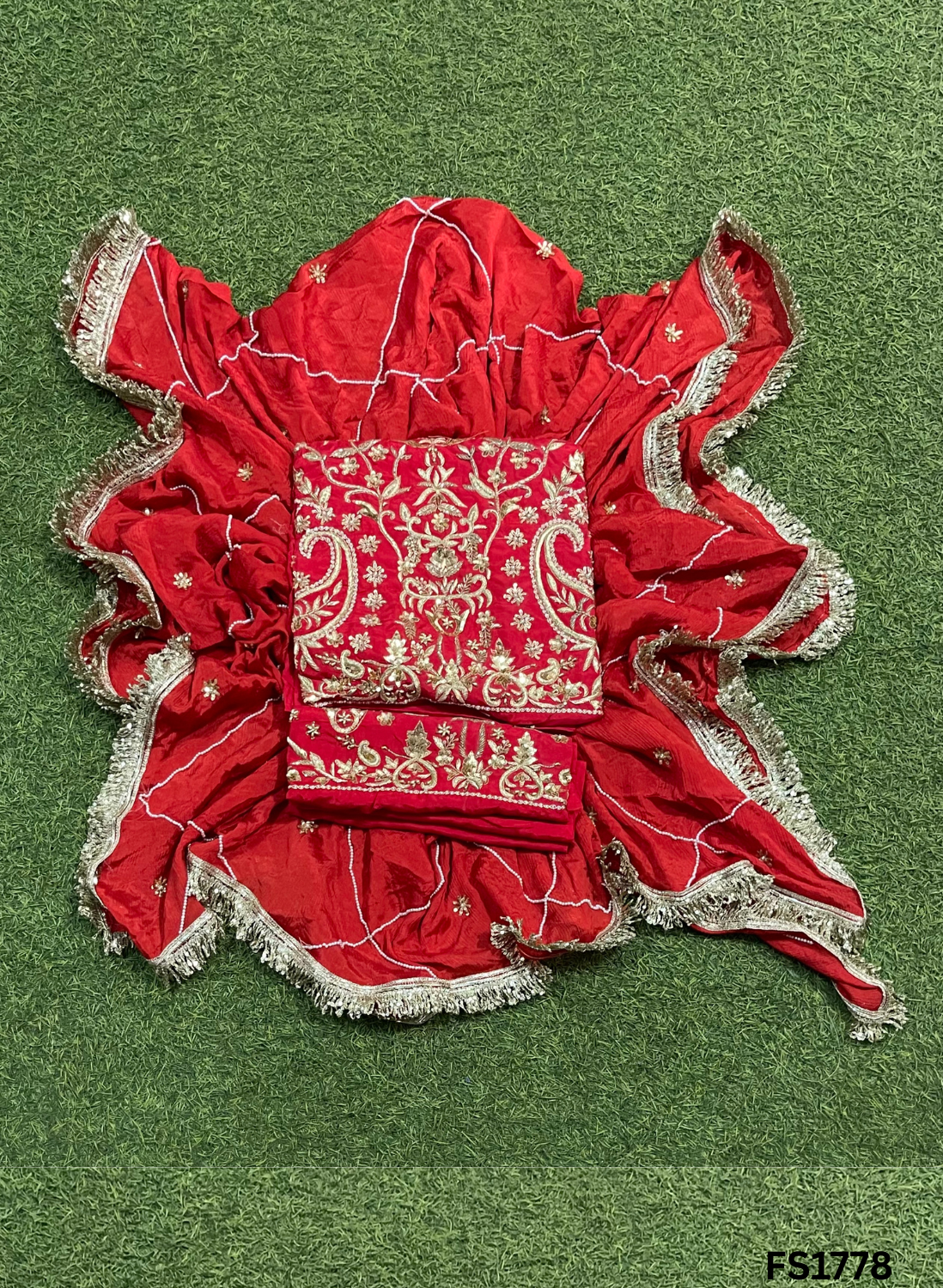 FS1778 | Red | Raw Silk Suit | Bridal Suit | Party Wear | Wedding | Jaggo | Festival - Image 2