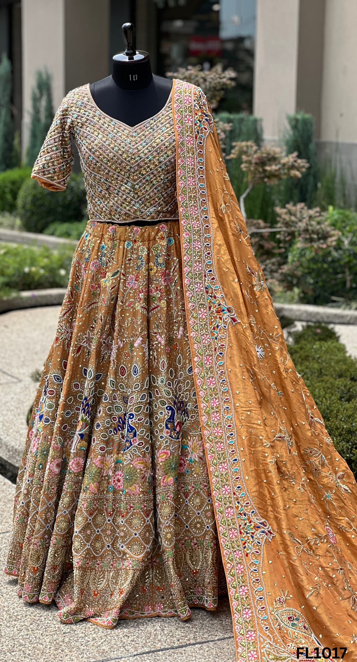 FL1017 | Rust | Bridal Lehenga | Shimmer | Hand Embroidery | Wedding Day | Designer Bridal Lehenga - Image 3