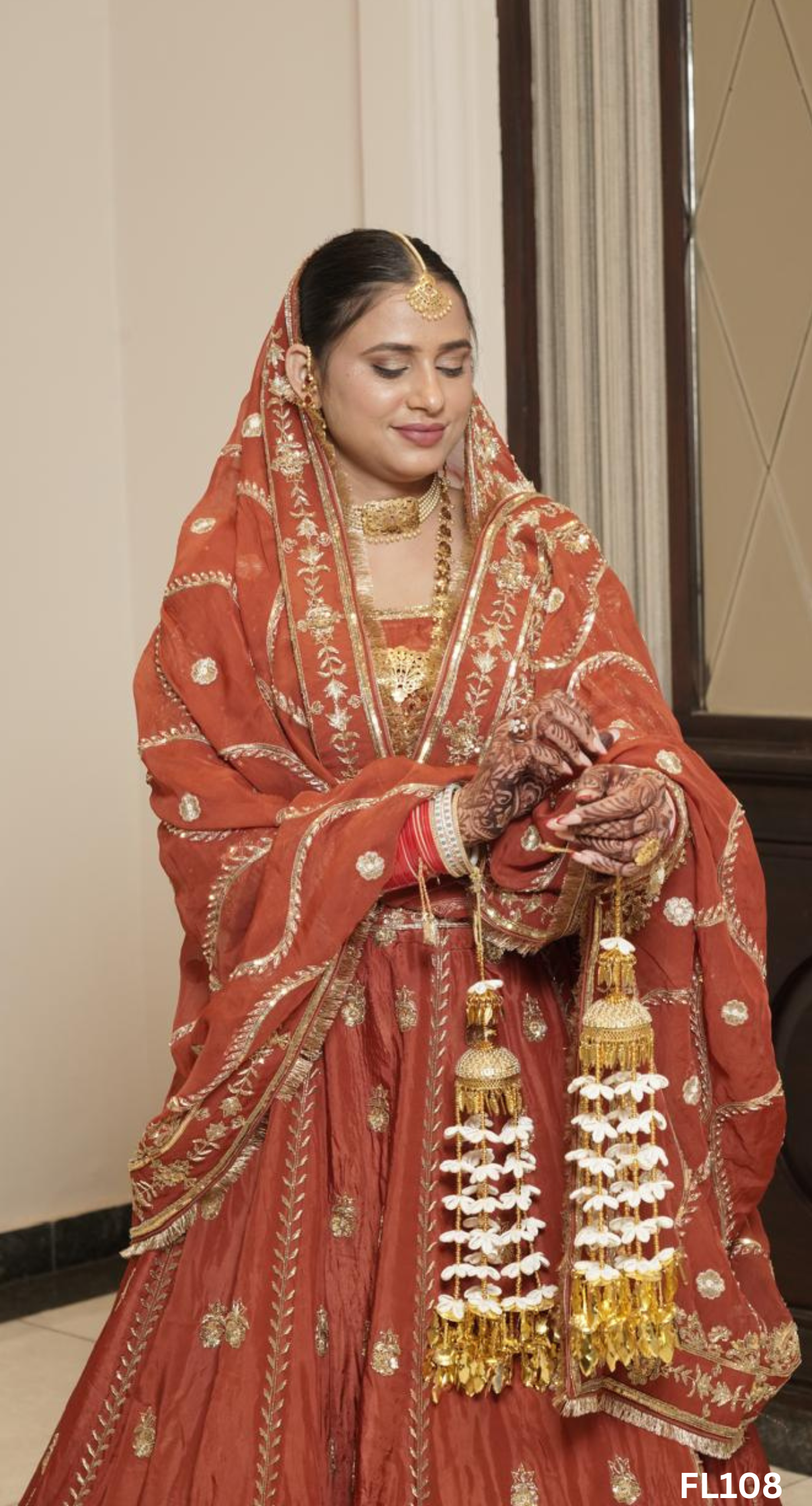 FL108 | Rust | Bridal Lehenga | Silk | Hand Embroidery |Wedding Day | Designer Bridal Lehenga - Image 3