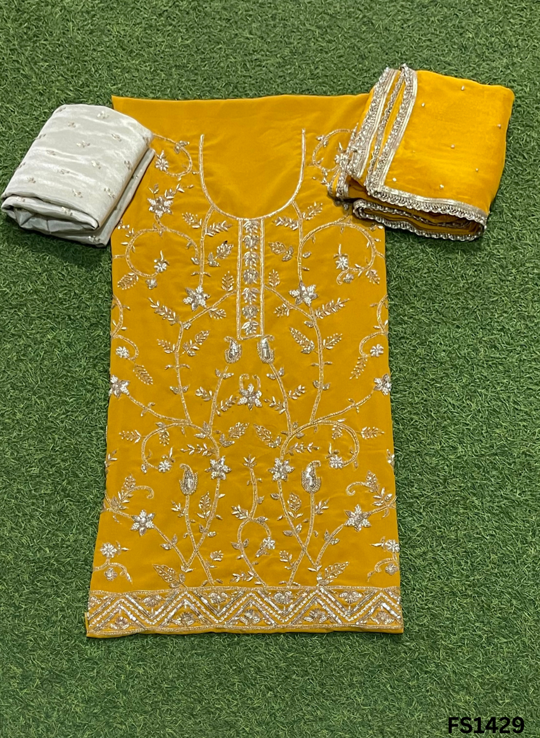 FS1429 | Navneet | Yellow | Georgette Suit | Party Wear | Wedding | Jaggo | Ring Ceremony | Festival&nbsp; - Image 4